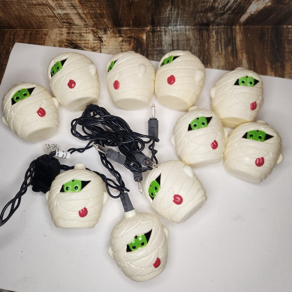 Vtg Halloween Mummy String Light Cover 10 Ct Blow Mold Fun World WORKS In Box - Picture 5 of 5